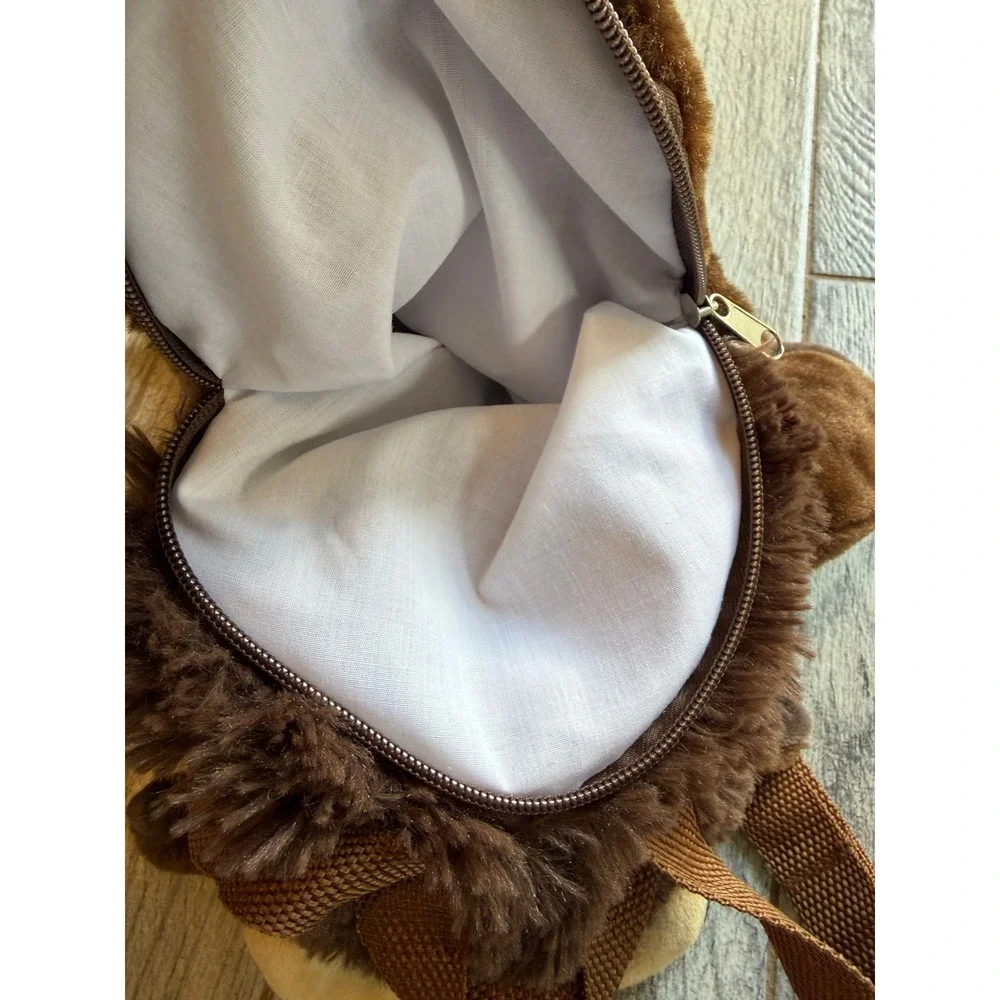 Bison Plush Backpack Brown Buffalo Faux Fur Stuffed Animal Shoulder Bag Tote